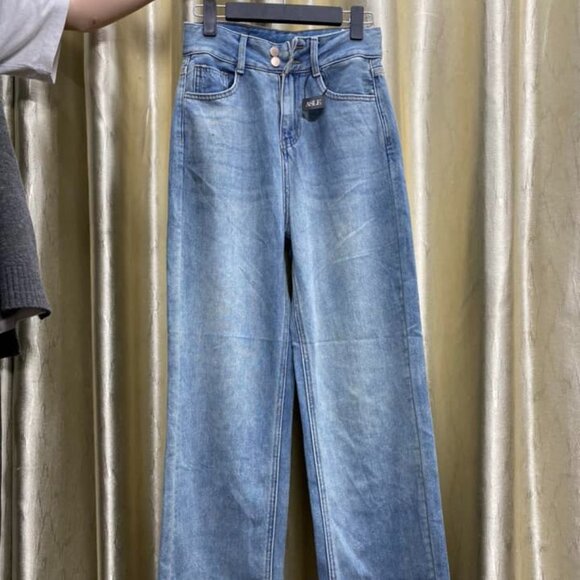 Denim - Blue High Waist Straight Leg Jeans